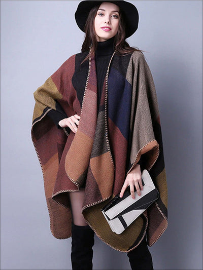 Womens Fall Knitted Color-Block Cardigan - Brown / One - Womens Fall Outerwear