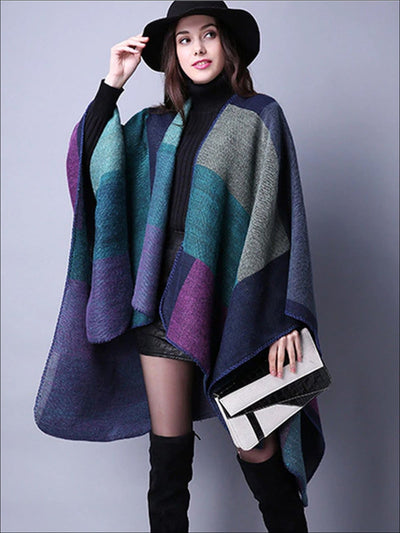 Womens Fall Knitted Color-Block Cardigan - Purple / One - Womens Fall Outerwear