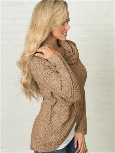 Womens Fall Knitted Turtleneck Sweater Poncho - Womens Sweater