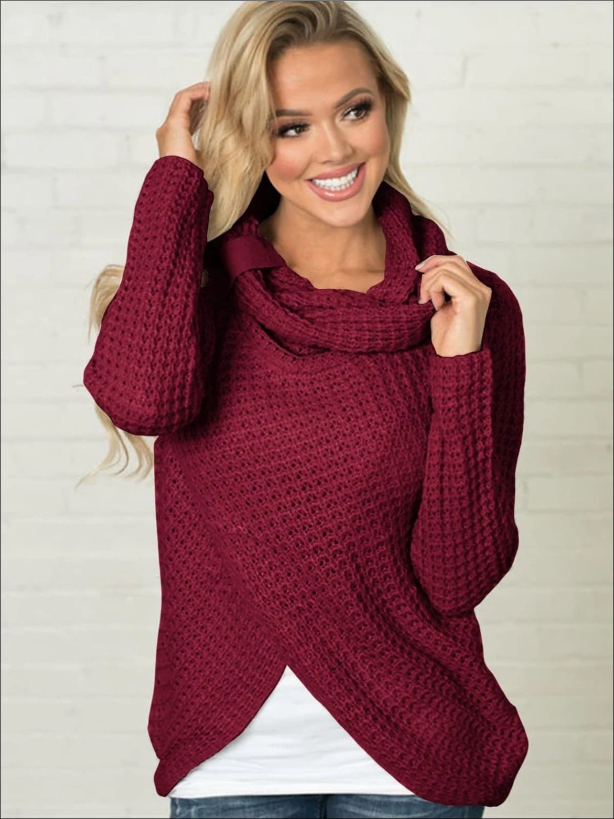 Womens Fall Knitted Turtleneck Sweater Poncho - Womens Sweater