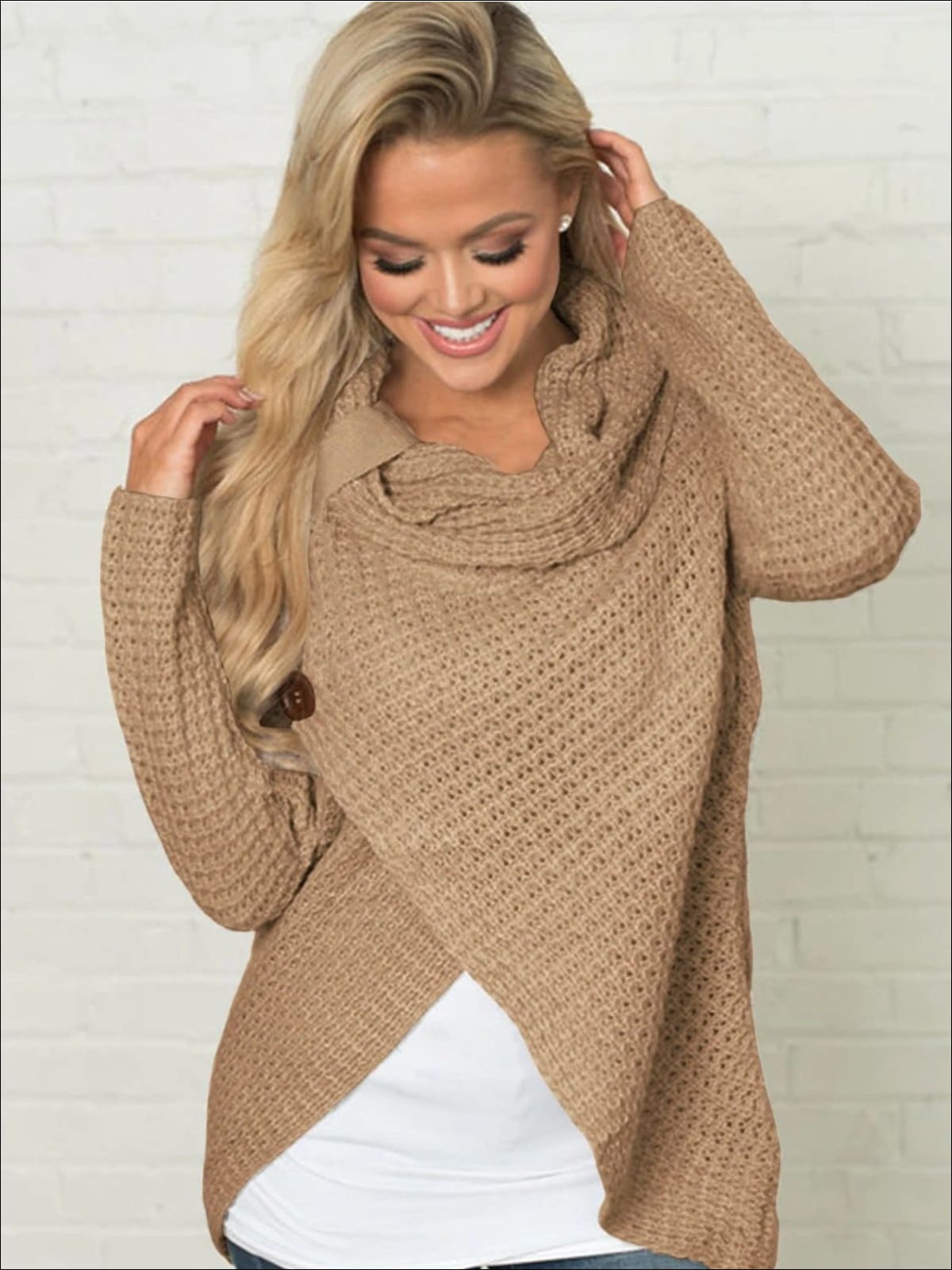 Womens Fall Knitted Turtleneck Sweater Poncho - Womens Sweater