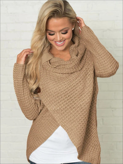 Womens Fall Knitted Turtleneck Sweater Poncho - Womens Sweater