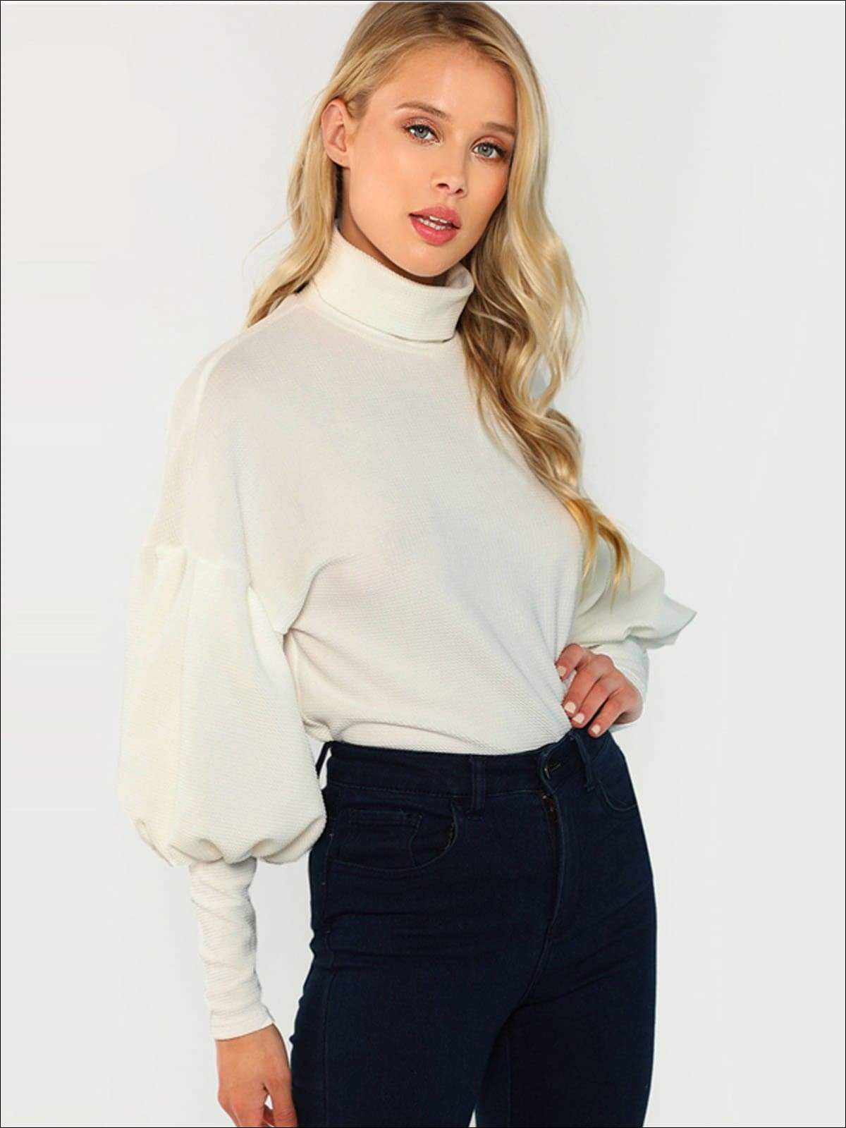 Womens Fall Puffy Sleeve Turtleneck Sweater - Womens Fall Sweaters