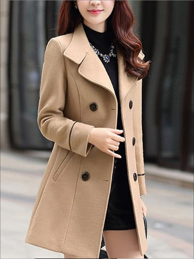 Womens Fall Slim Fit Cashmere Pea Coat - Khaki / M - Womens Fall Outerwear
