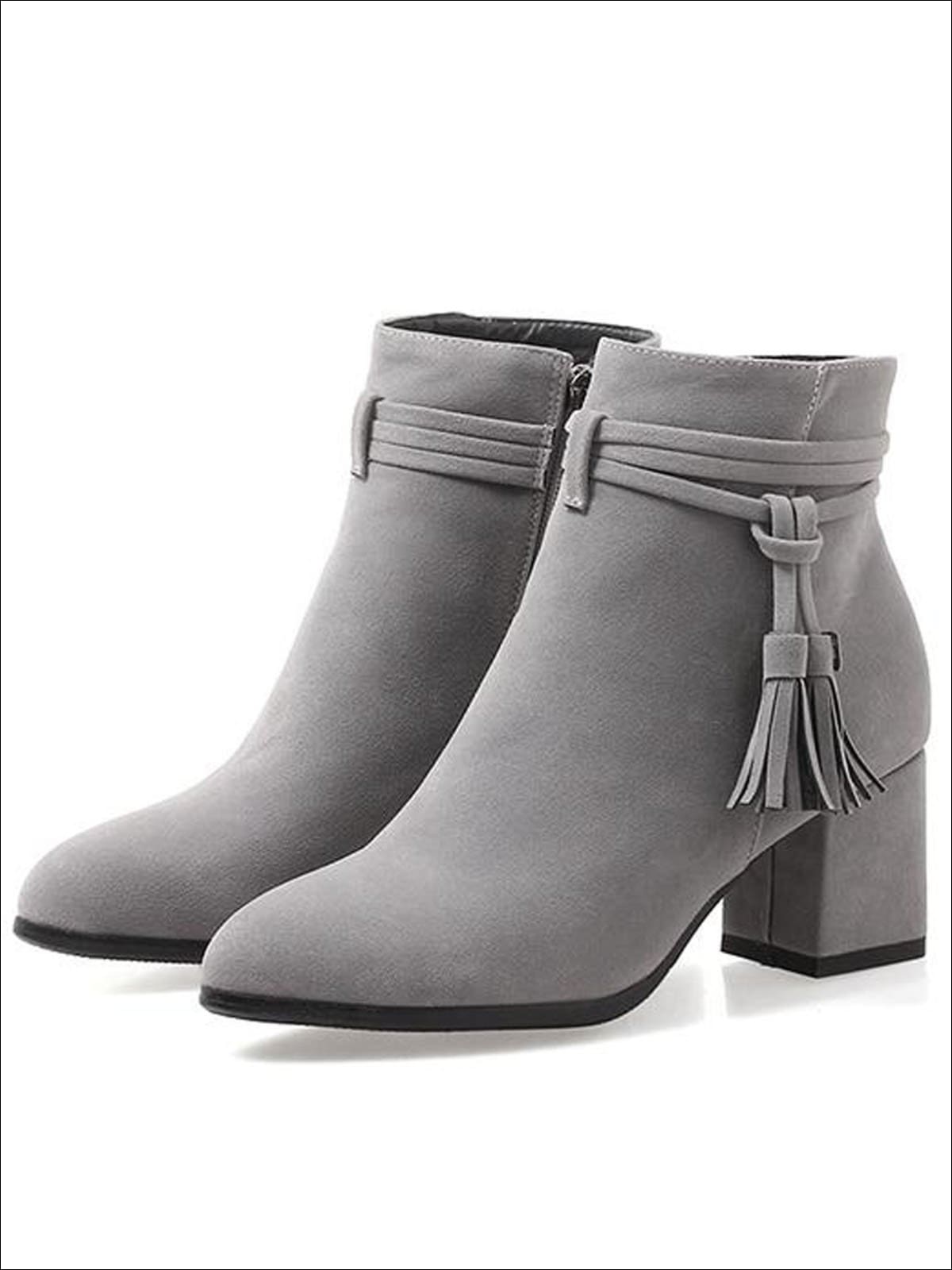 Womens Fall Square Heel Tassel Boots - Womens Boots