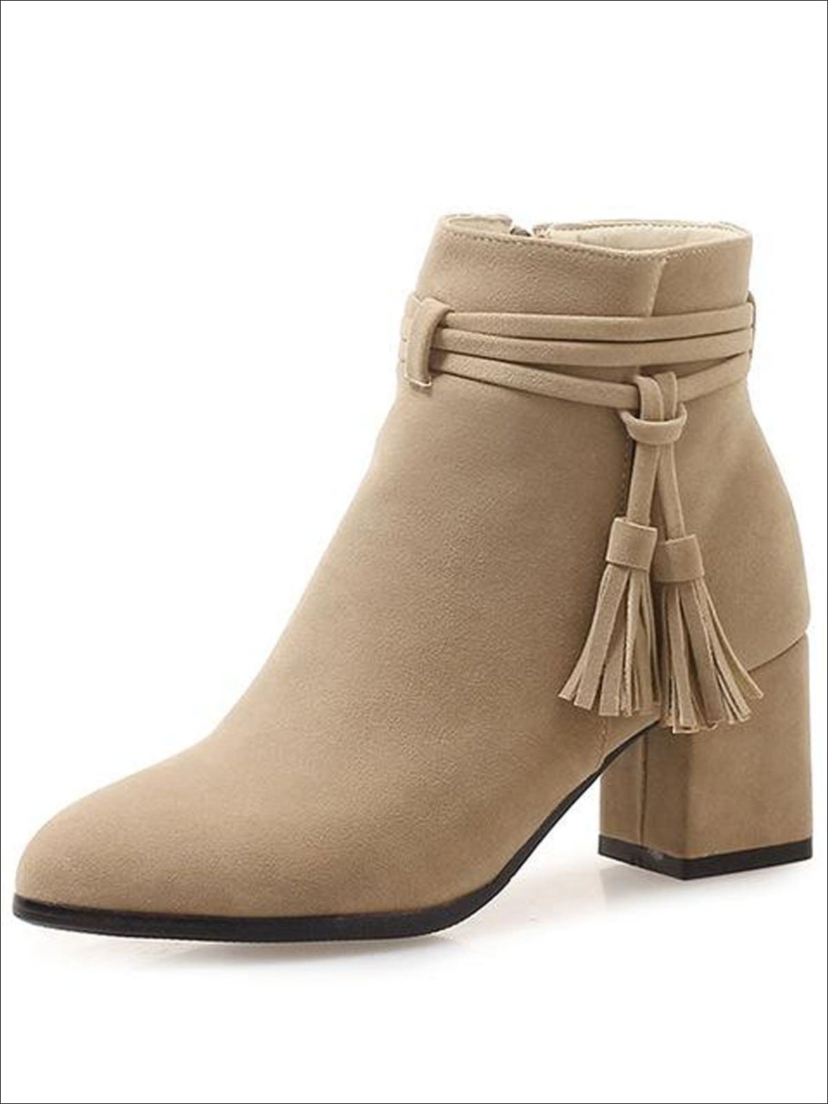 Womens Fall Square Heel Tassel Boots - Beige / 3 - Womens Boots