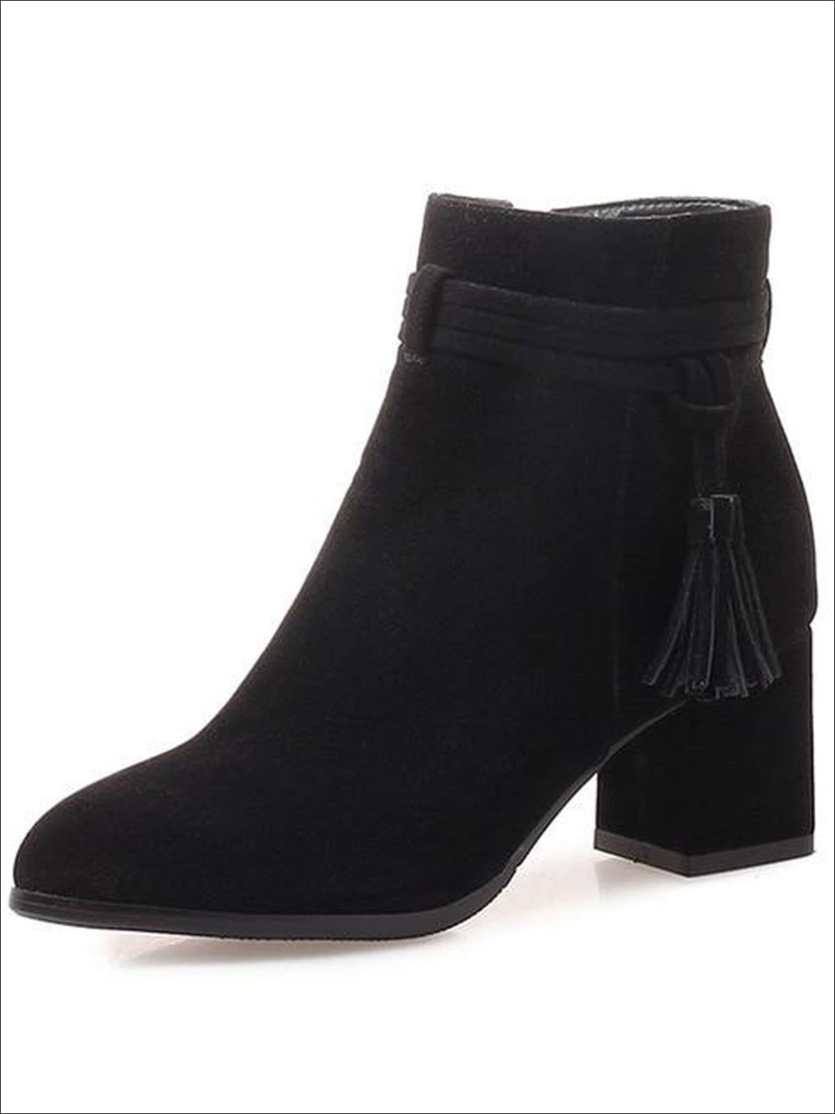 Womens Fall Square Heel Tassel Boots - Black / 3 - Womens Boots