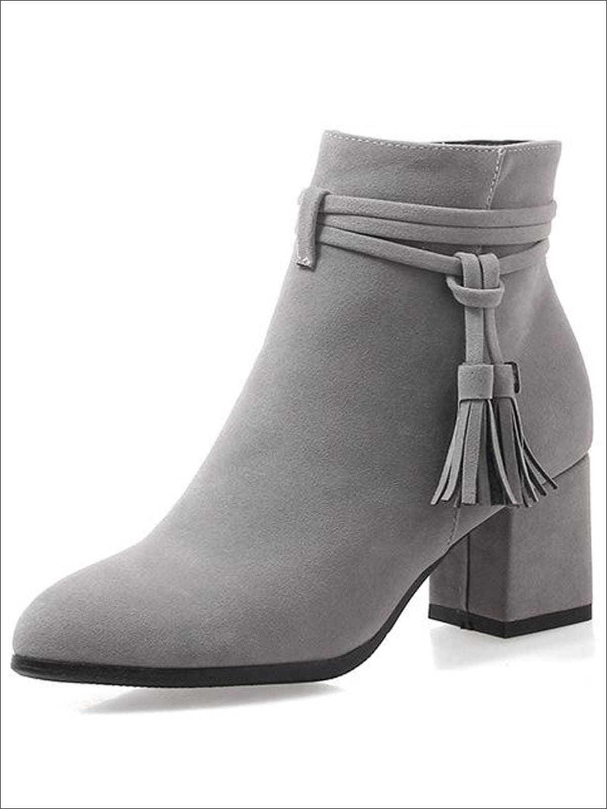 Womens Fall Square Heel Tassel Boots - Grey / 3 - Womens Boots
