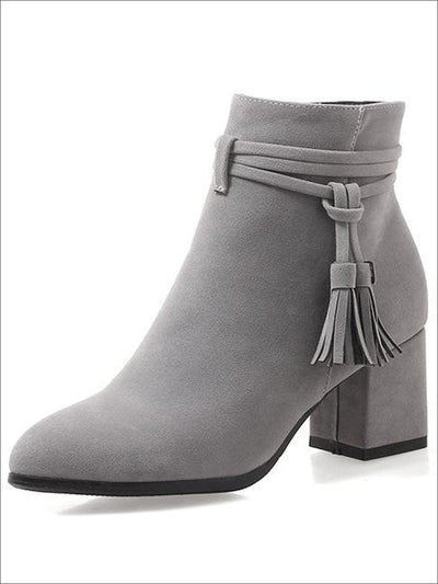 Womens Fall Square Heel Tassel Boots - Grey / 3 - Womens Boots