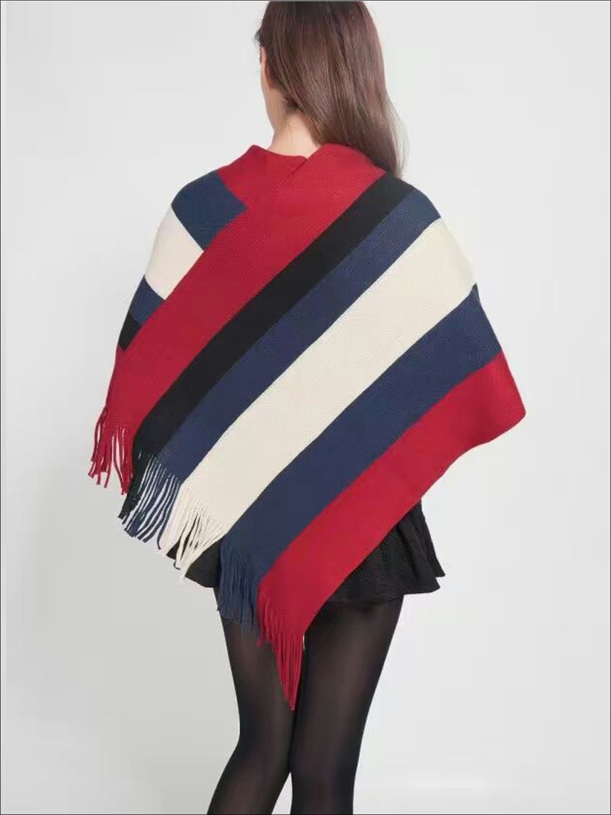 Womens Fall Striped Fringe Poncho - Womens Fall Outerwear