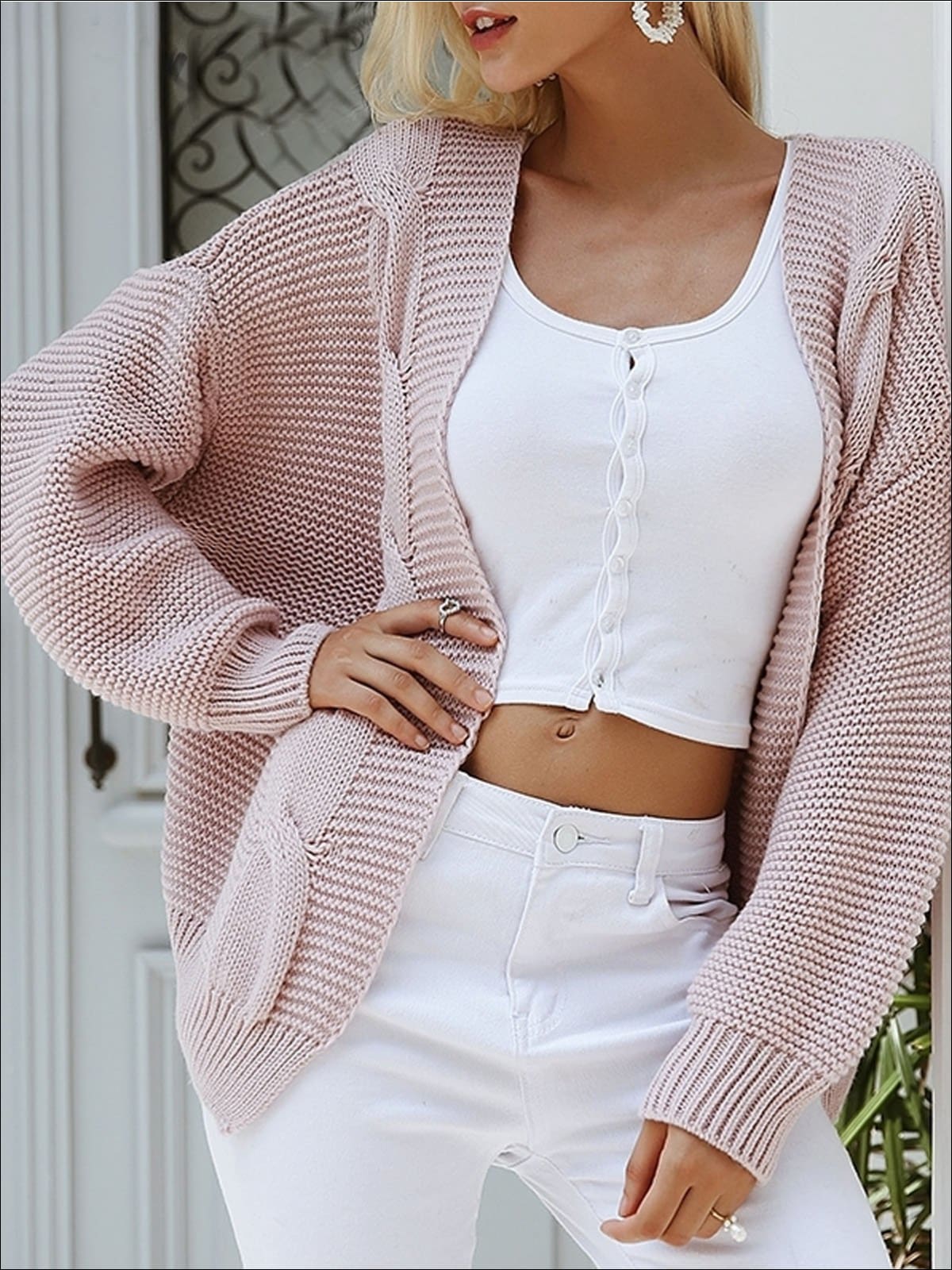 Womens Fall Twist Knitted Casual Cardigan - Womens Fall Outerwear