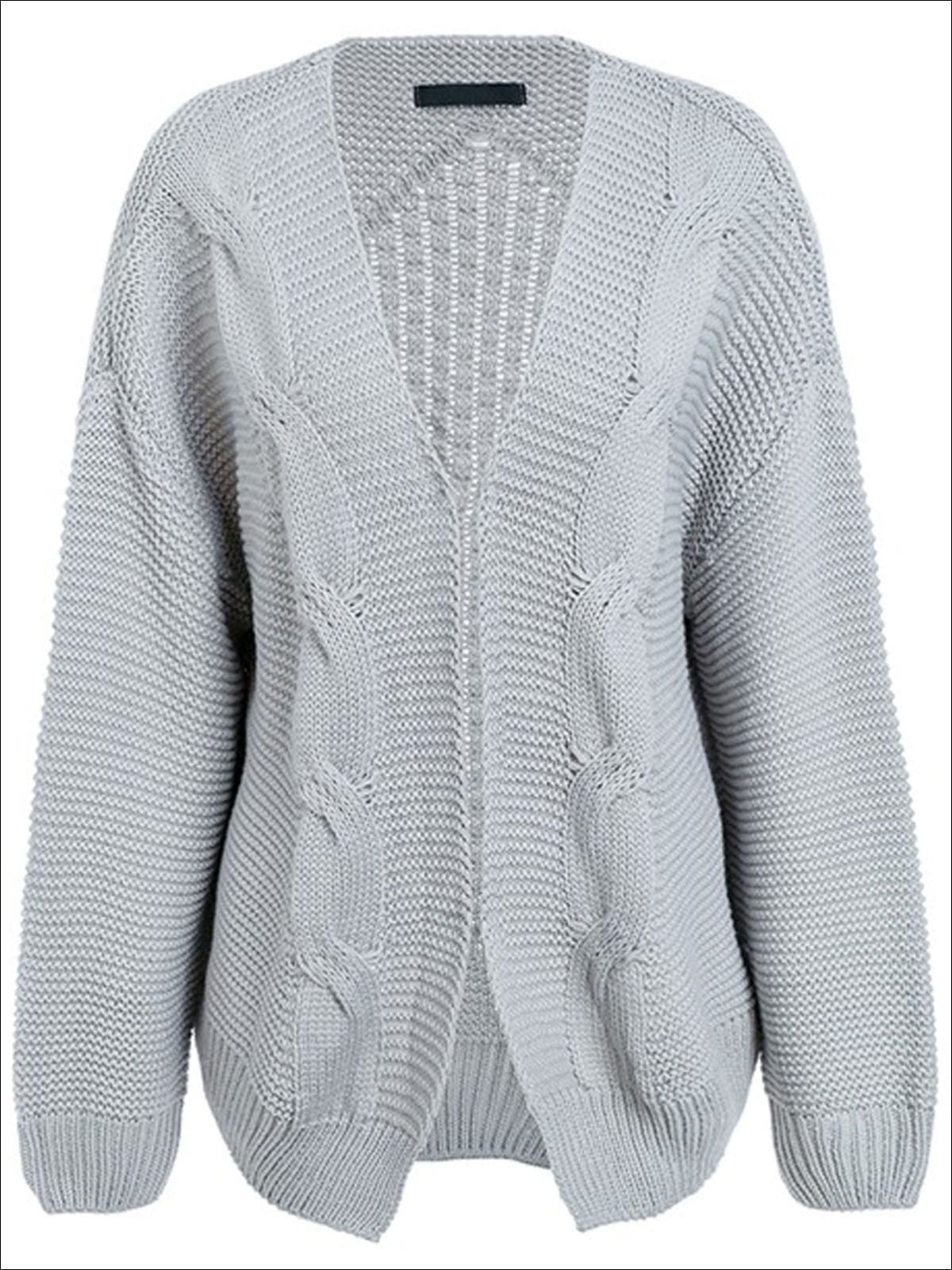 Womens Fall Twist Knitted Casual Cardigan - Grey / One Size - Womens Fall Outerwear