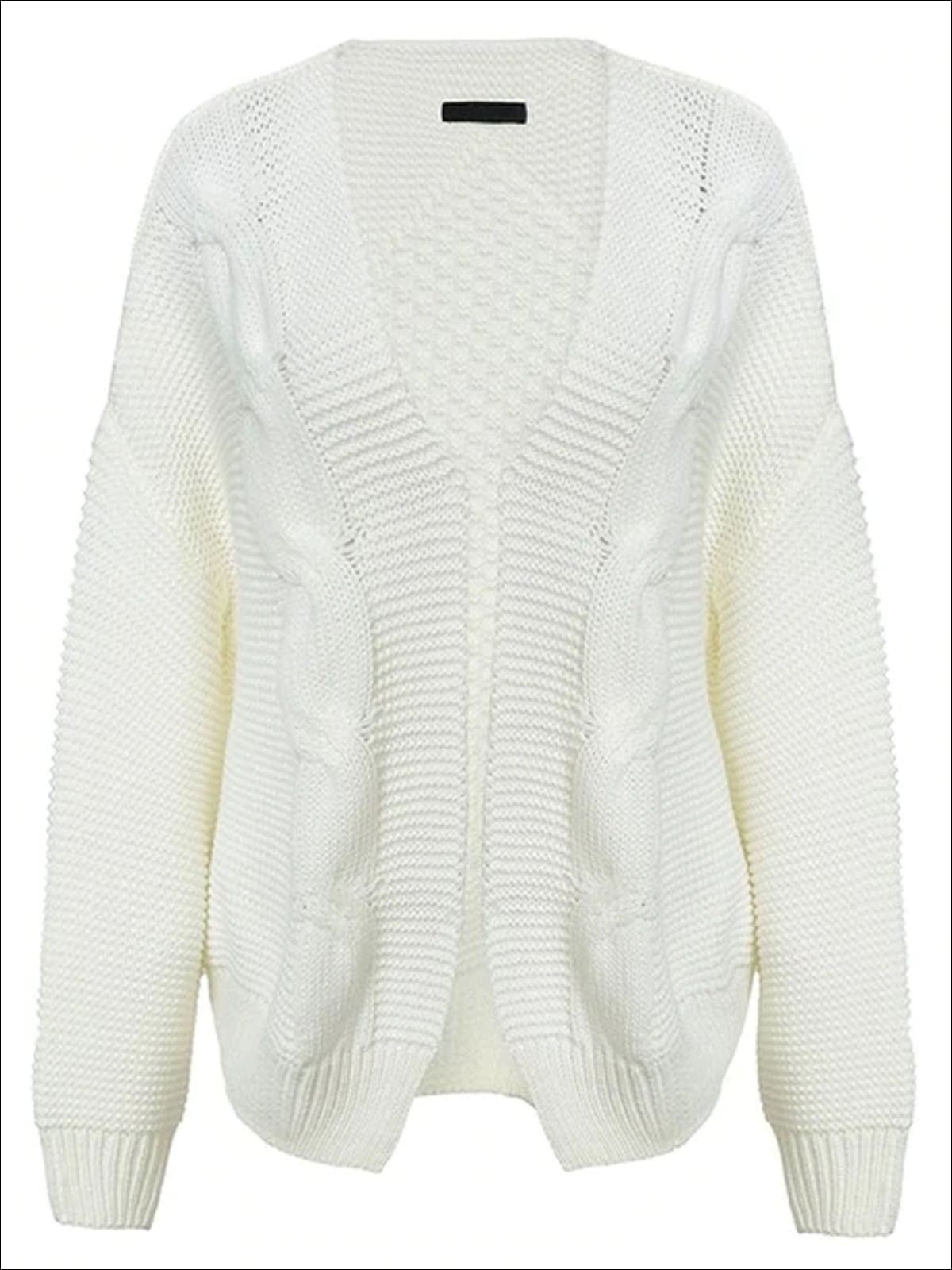 Womens Fall Twist Knitted Casual Cardigan - White / One Size - Womens Fall Outerwear