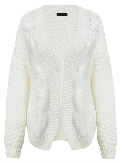 Womens Fall Twist Knitted Casual Cardigan - White / One Size - Womens Fall Outerwear