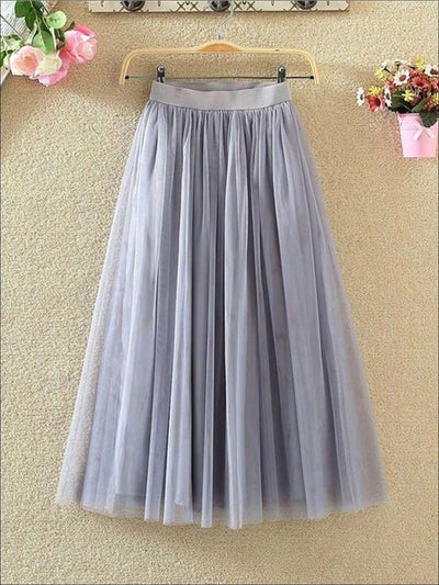 Womens Fashion Elastic High Waist Tulle Skirt - Gray / XS - Womens Bottoms