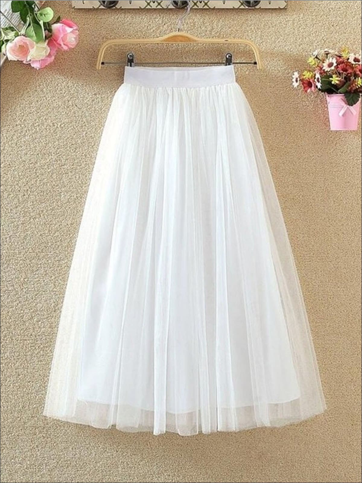 Womens Fashion Elastic High Waist Tulle Skirt - White / XS - Womens Bottoms