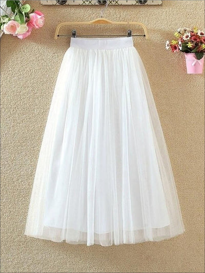 Womens Fashion Elastic High Waist Tulle Skirt - White / XS - Womens Bottoms