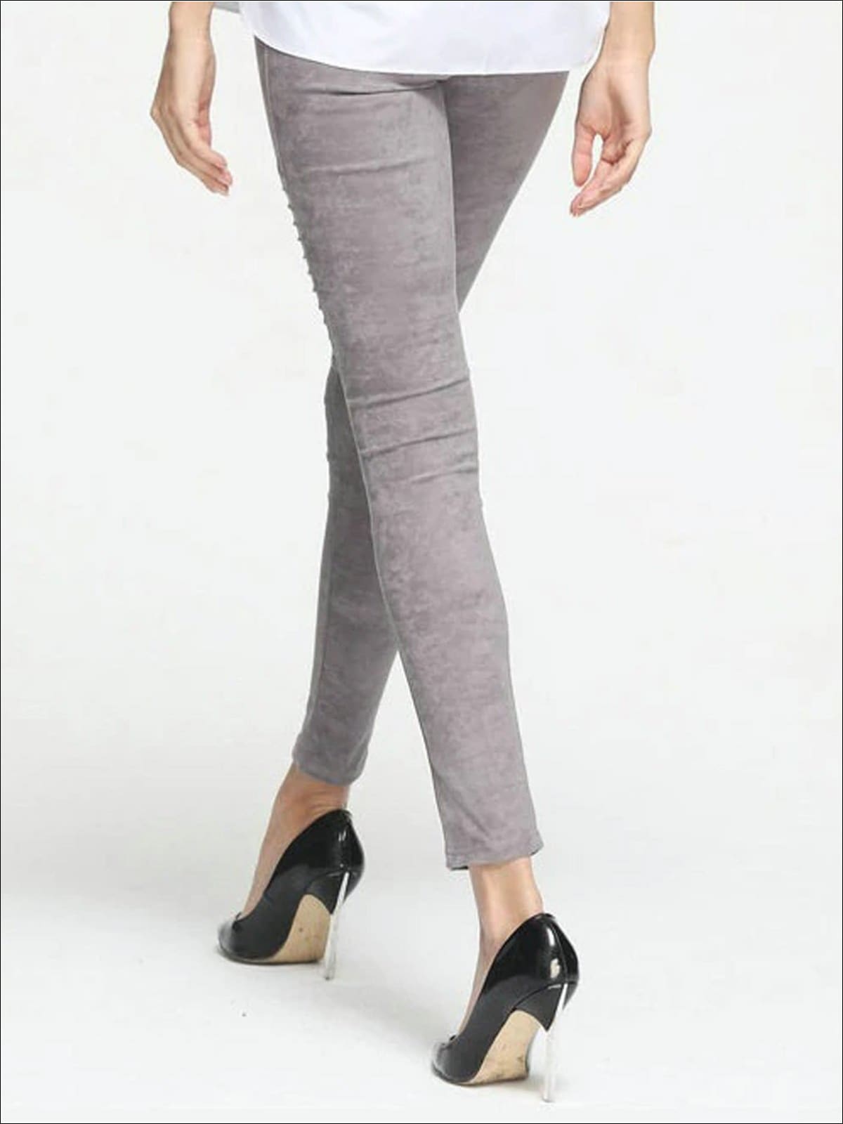 Womens Fashion Faux Suede Moto Pants - Womens Bottoms