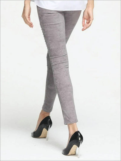 Womens Fashion Faux Suede Moto Pants - Womens Bottoms