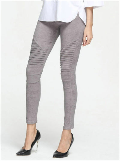 Womens Fashion Faux Suede Moto Pants - Grey / XS - Womens Bottoms