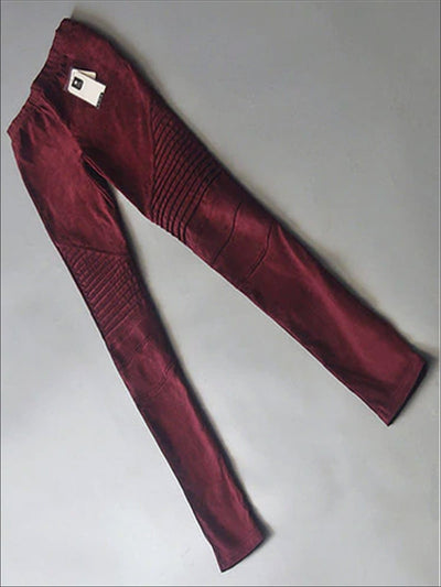 Womens Fashion Faux Suede Moto Pants - Red / XS - Womens Bottoms