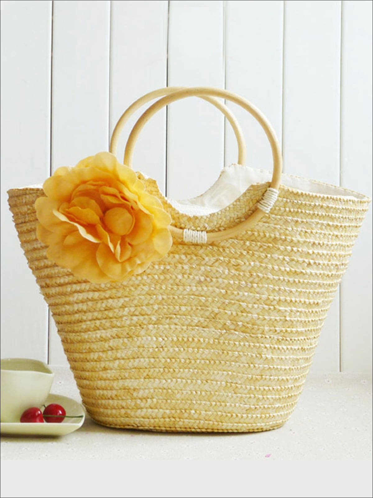 Womens Fashion Flower Embellished Bohemian Handbag - Beige - Womens Accessories