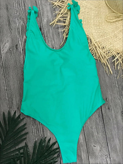 Womens Fashion High Leg Ruffled Neon Swimsuit - Womens Swimsuit