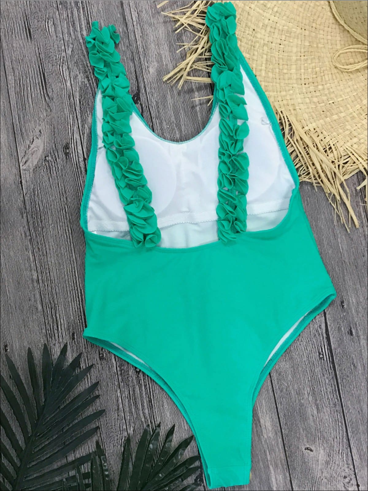 Womens Fashion High Leg Ruffled Neon Swimsuit - Womens Swimsuit