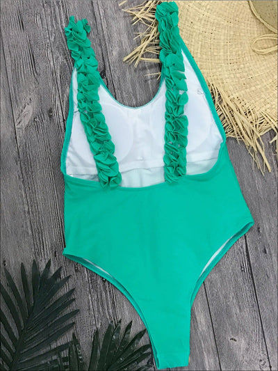 Womens Fashion High Leg Ruffled Neon Swimsuit - Womens Swimsuit