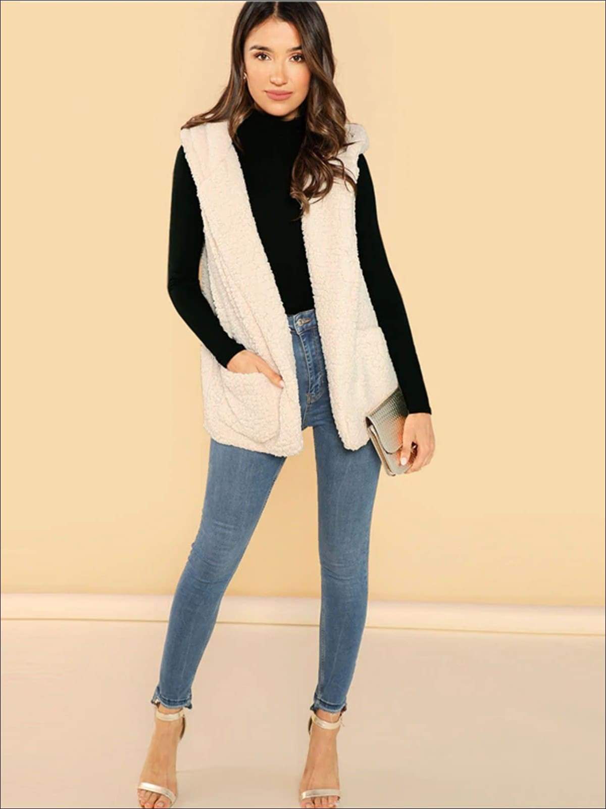 Womens Fashion Hooded Vest with Side Pockets - Womens Fall Outerwear