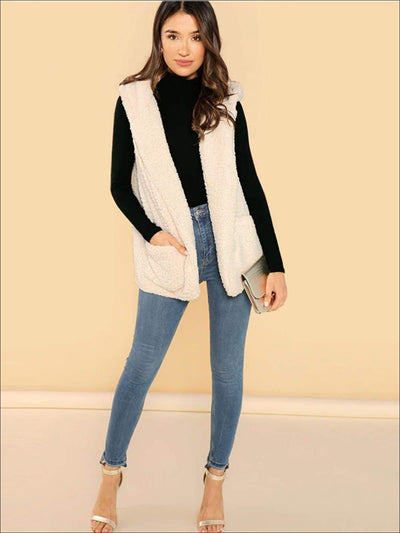 Womens Fashion Hooded Vest with Side Pockets - Womens Fall Outerwear