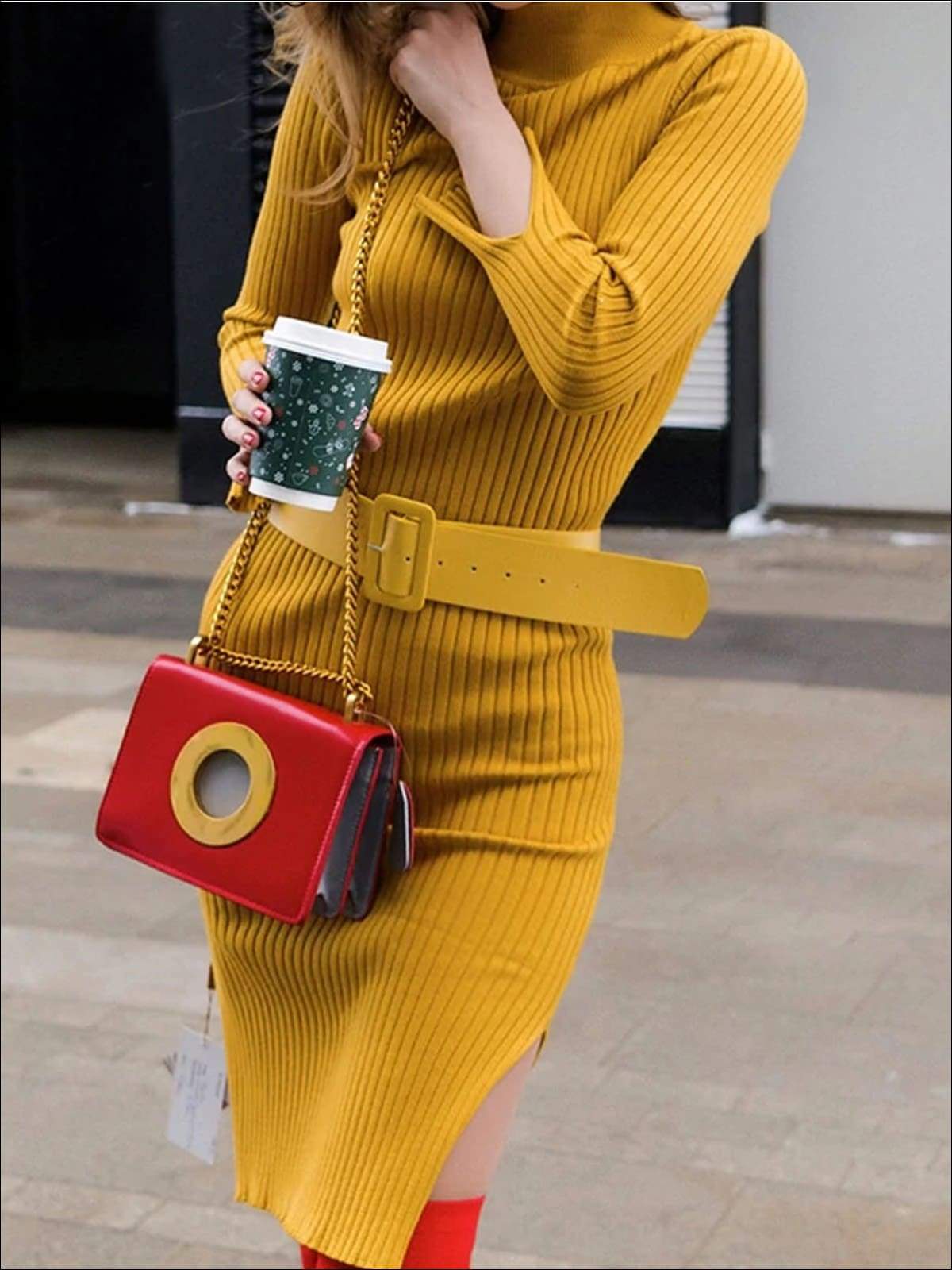 Womens Fashion Knit Bodycon Belted Sweater Dress - Womens Fall Dresses