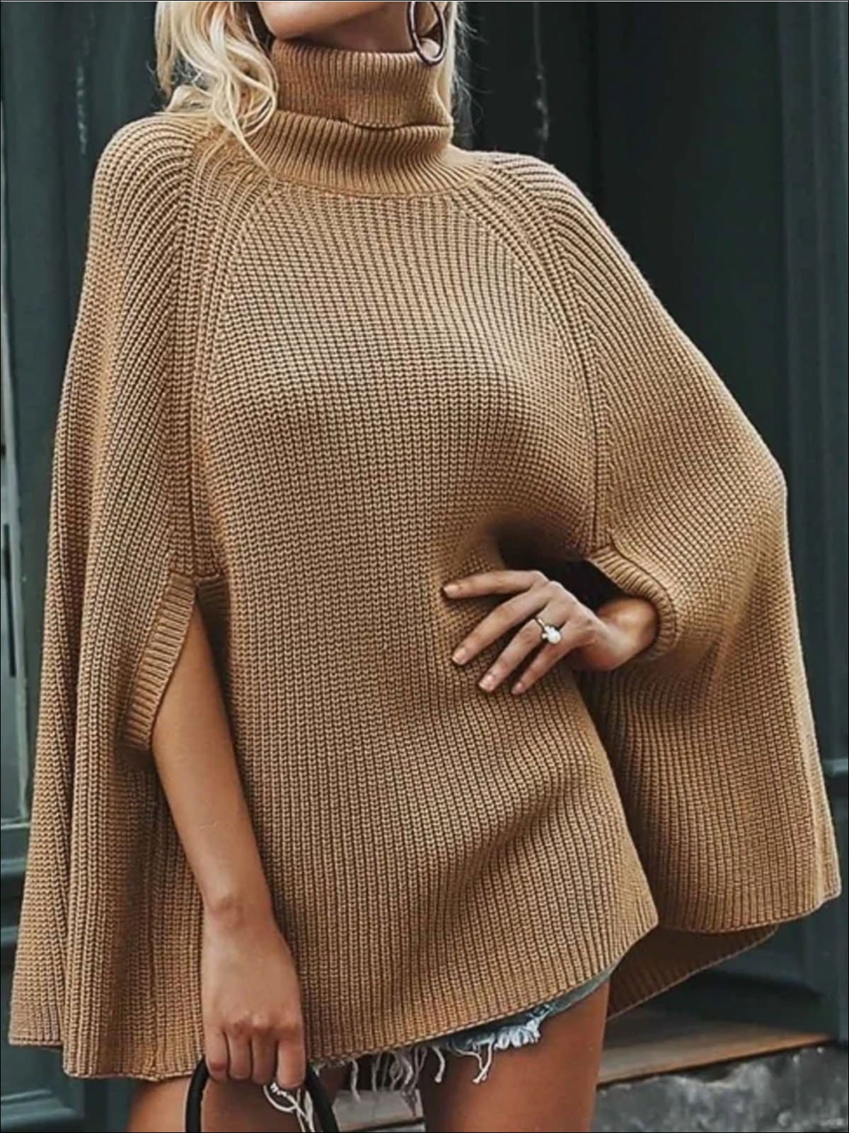 Womens Fashion Knit Casual Cloak Sweater - Womens Fall Outerwear