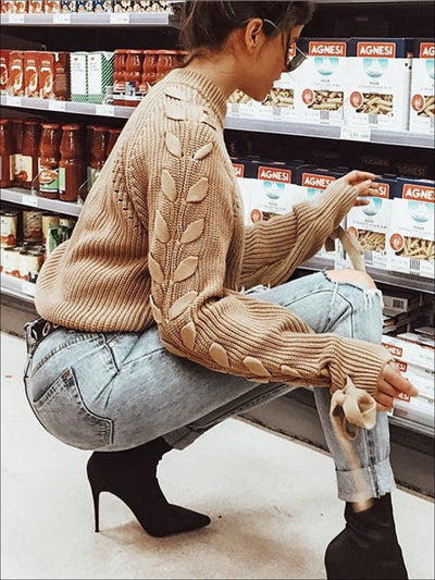 Womens Fashion Lace Up Cozy Knitted Sweater - Womens Fall Sweaters