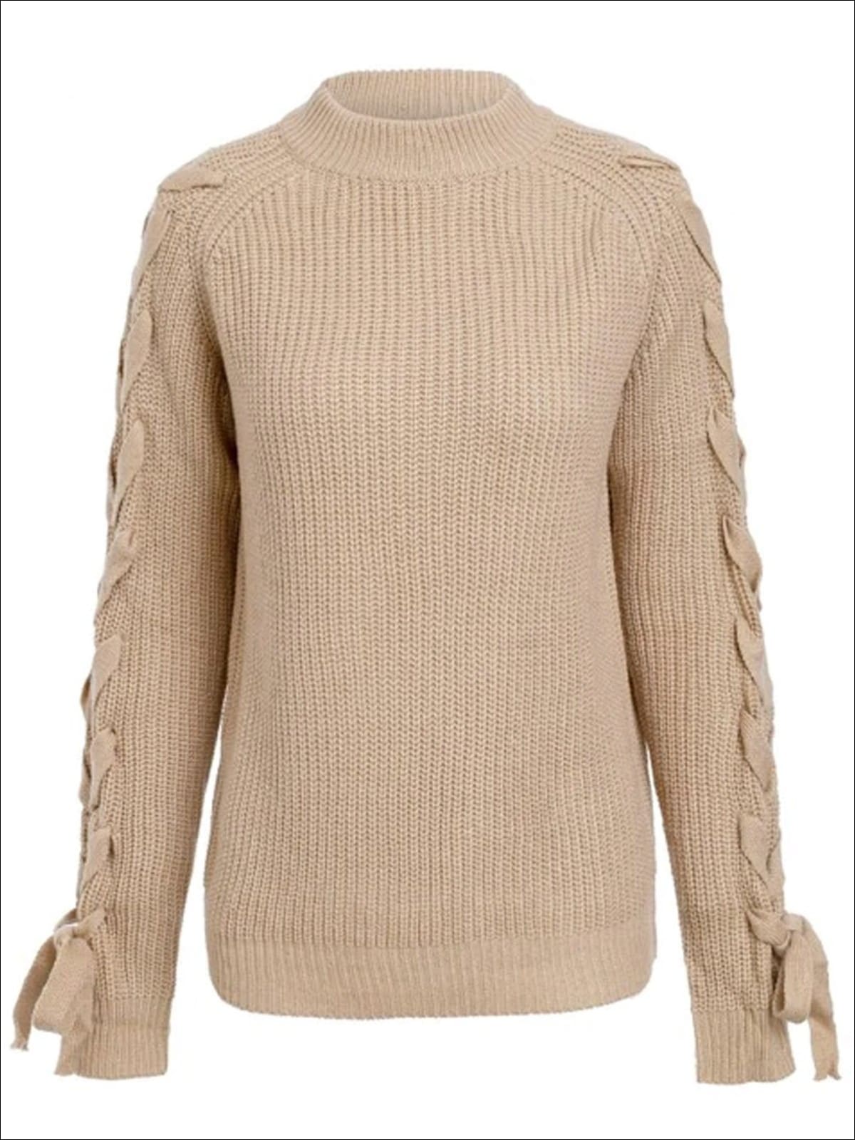 Womens Fashion Lace Up Cozy Knitted Sweater - Brown / One Size - Womens Fall Sweaters