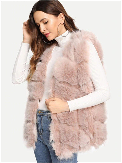 Womens Fashion Open Front Deluxe Faux Fur Vest - Womens Fall Outerwear