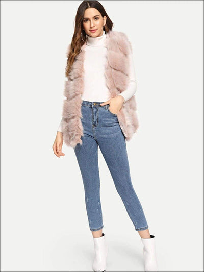 Womens Fashion Open Front Deluxe Faux Fur Vest - Womens Fall Outerwear