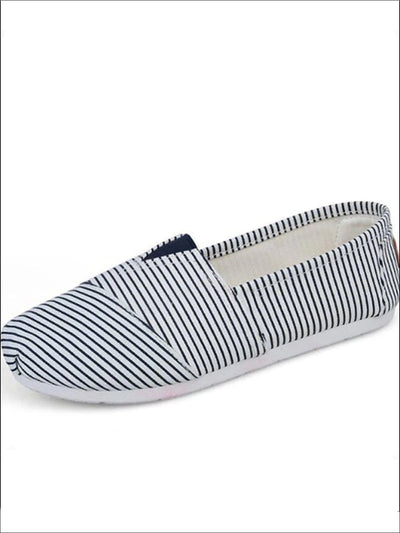 Womens Fashion Striped Canvas Shoes By Liv and Mia - Blue / 5.5 - Womens Flats