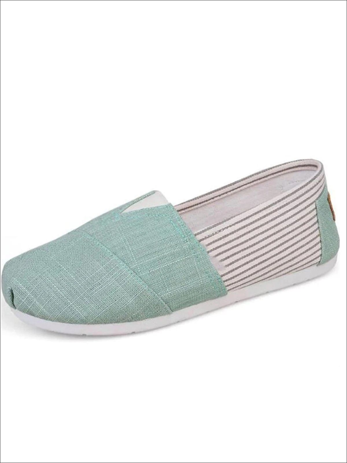 Womens Fashion Striped Canvas Shoes By Liv and Mia - Green / 5.5 - Womens Flats