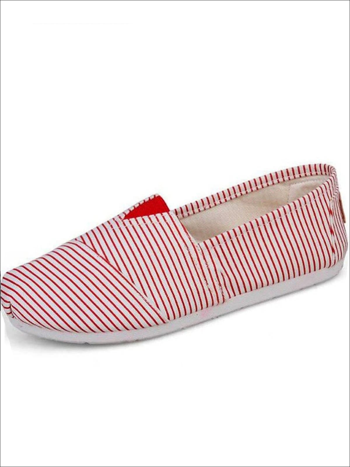 Womens Fashion Striped Canvas Shoes By Liv and Mia - Red / 5.5 - Womens Flats