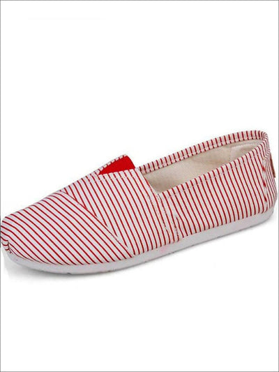 Womens Fashion Striped Canvas Shoes By Liv and Mia - Red / 5.5 - Womens Flats