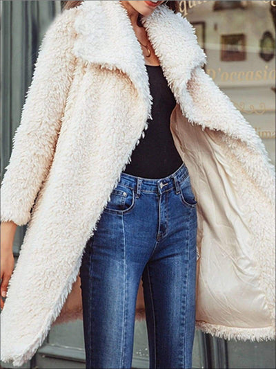Womens Fashion Turn-Down Collar Faux Fur Coat - Womens Fall Outerwear