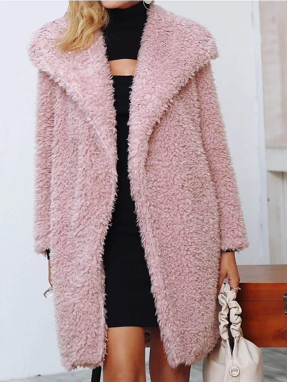 Womens Fashion Turn-Down Collar Faux Fur Coat - Womens Fall Outerwear