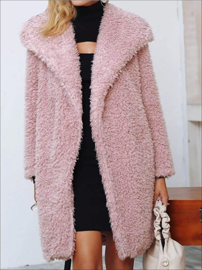 Womens Fashion Turn-Down Collar Faux Fur Coat - Womens Fall Outerwear