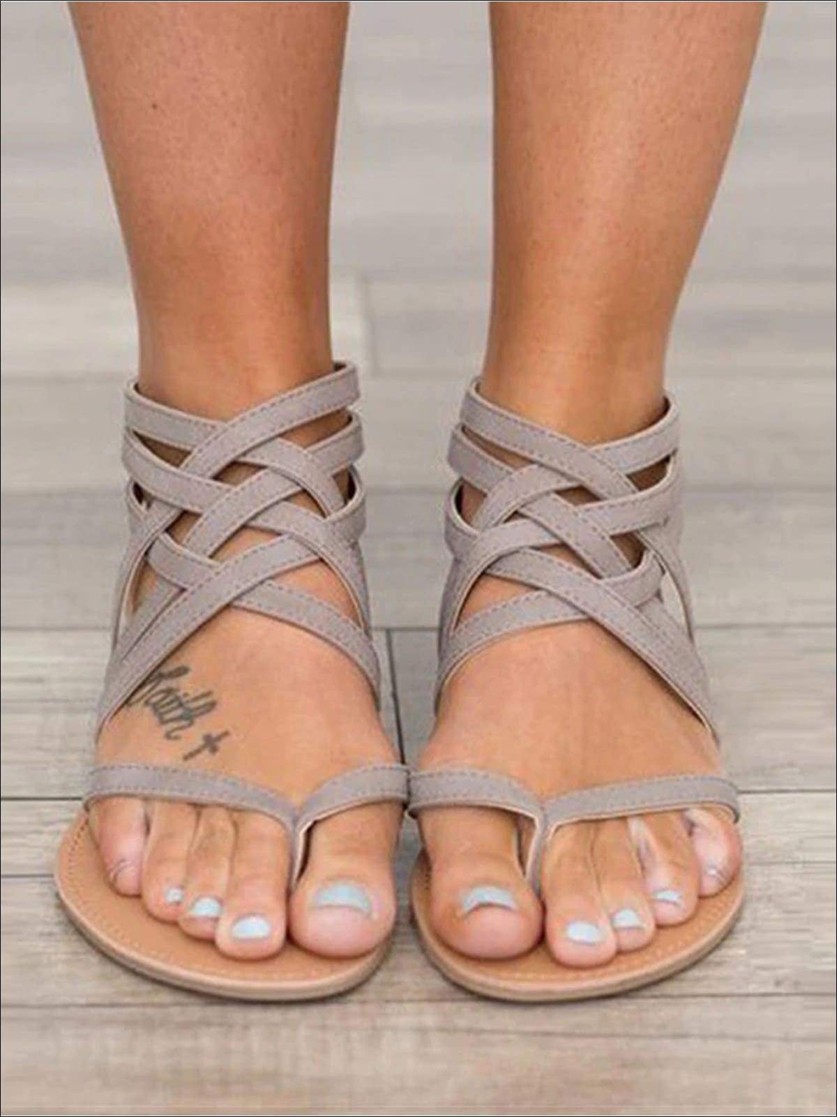 Womens Fashion Zip Back Gladiator Sandals - gray / 4.5 - Womens Sandals