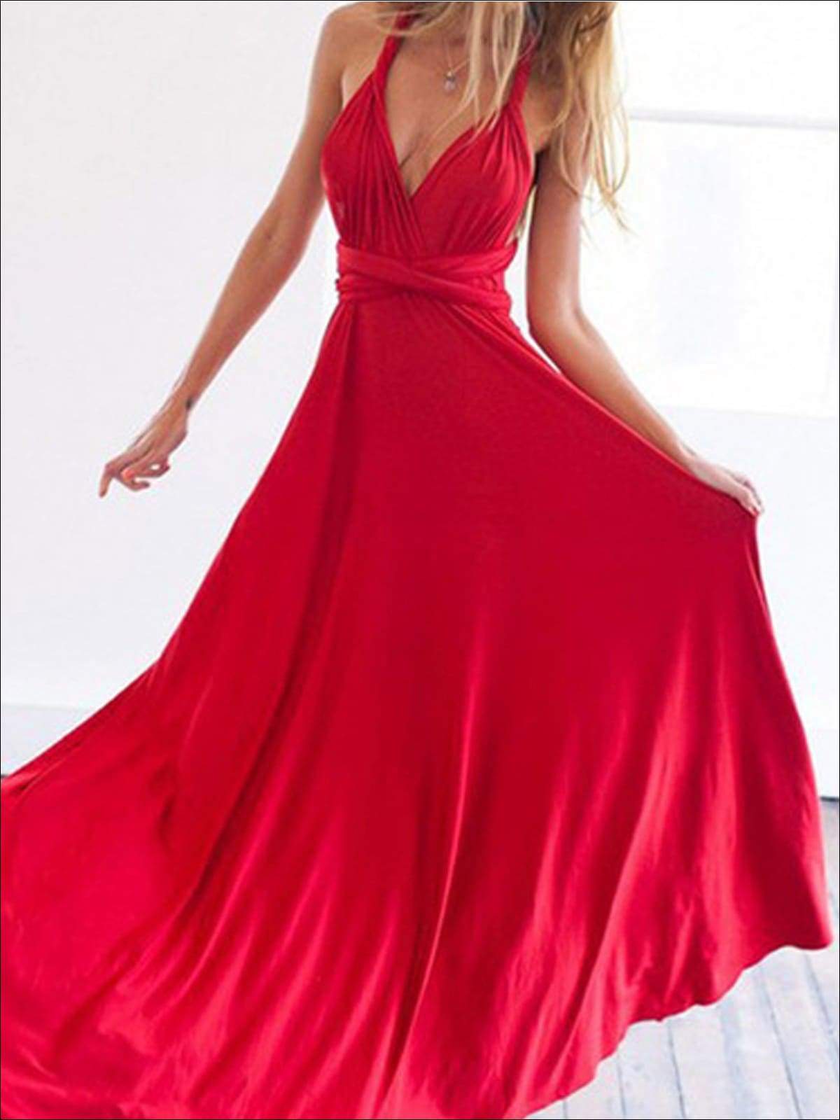 Womens Fit And Flare Infinity Convertible Wrap Dress (Multicolor Options) - Red / S - Womens Dresses