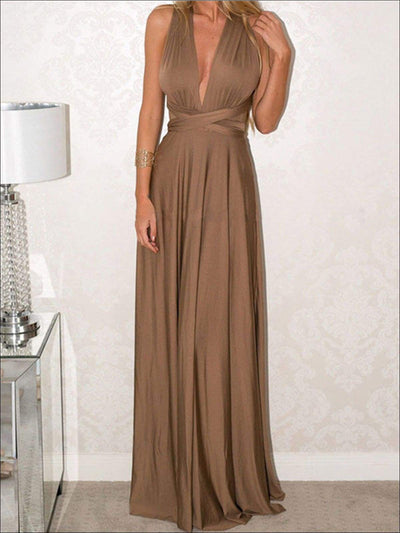 Womens Fit And Flare Infinity Convertible Wrap Dress (Multicolor Options) - Brown / S - Womens Dresses