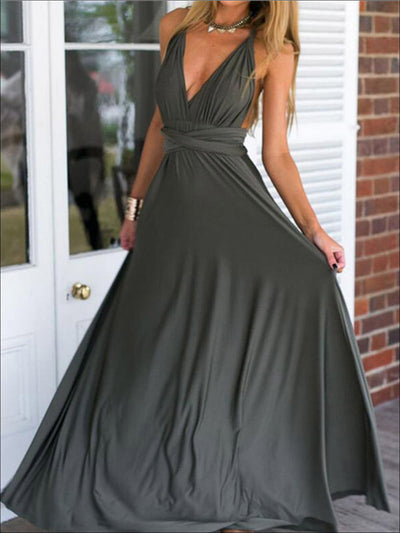 Womens Fit And Flare Infinity Convertible Wrap Dress (Multicolor Options) - Dark Grey / S - Womens Dresses