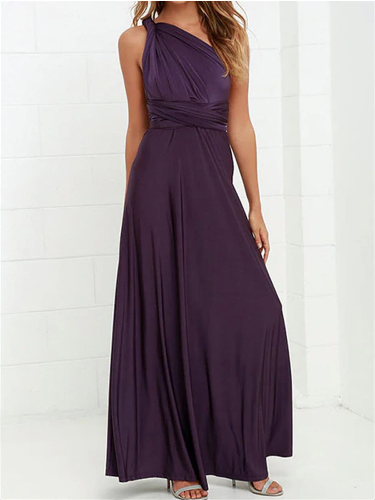 Womens Fit And Flare Infinity Convertible Wrap Dress (Multicolor Options) - Dark Violet / L - Womens Dresses