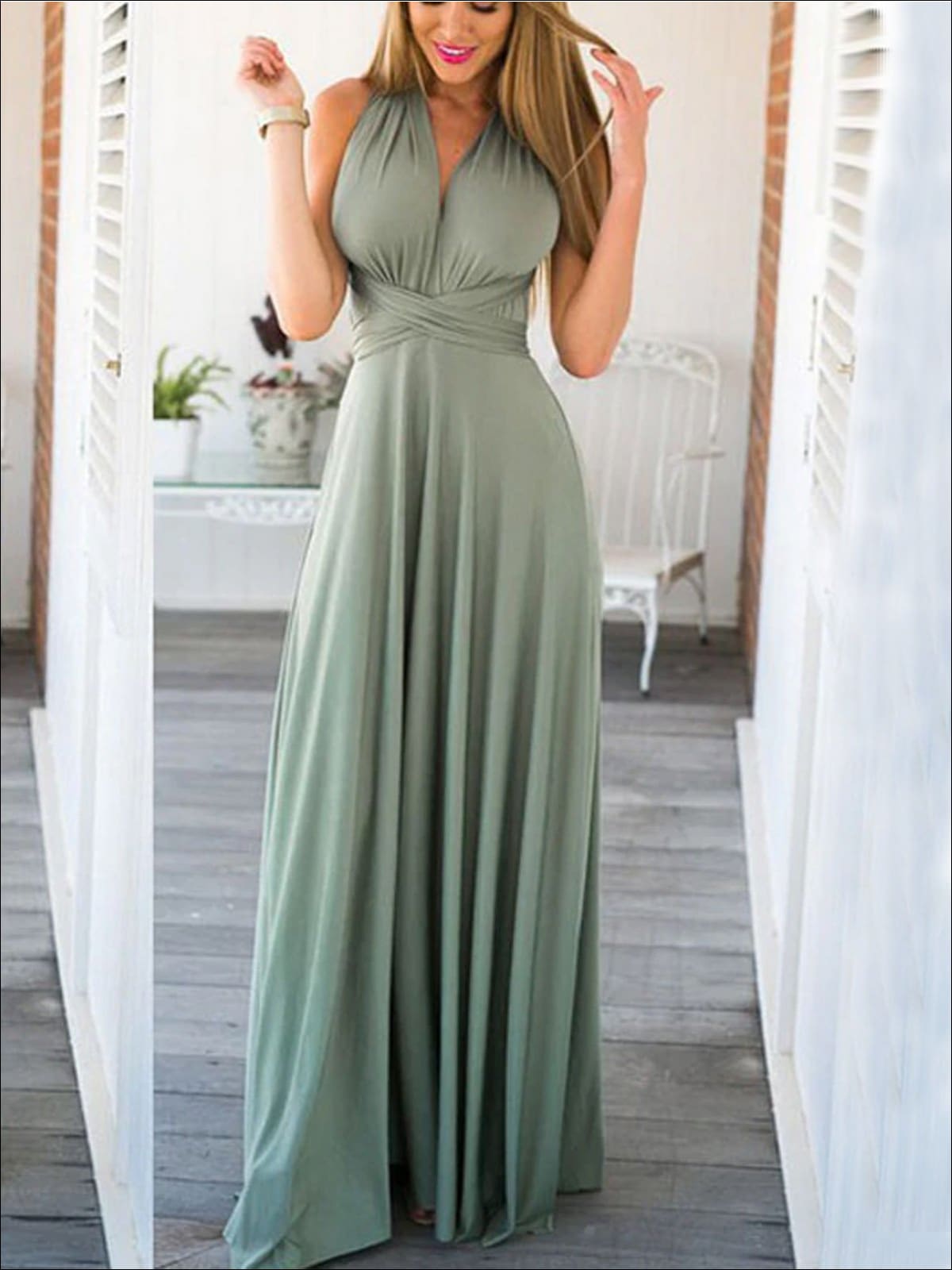 Womens Fit And Flare Infinity Convertible Wrap Dress (Multicolor Options) - Light Grey / L - Womens Dresses